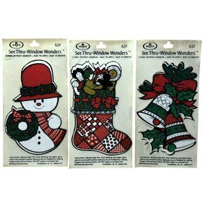 Vintage Norcross See Thru Window Wonders Cling Plastic Ornaments Holiday 5 Lot